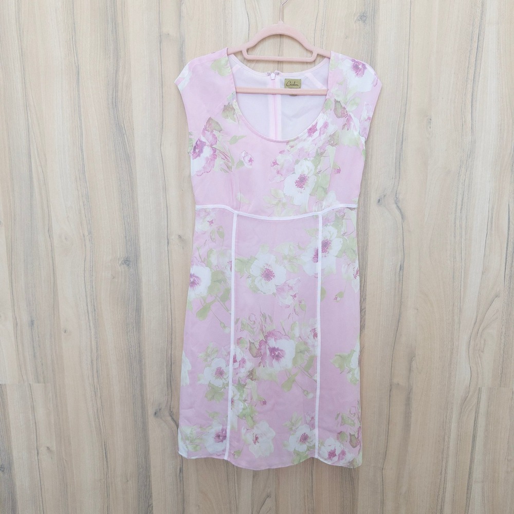 Y2K Caslon Floral Babydoll Dress 8 Pink Coquette Romantic Chiffon Garden Pastel